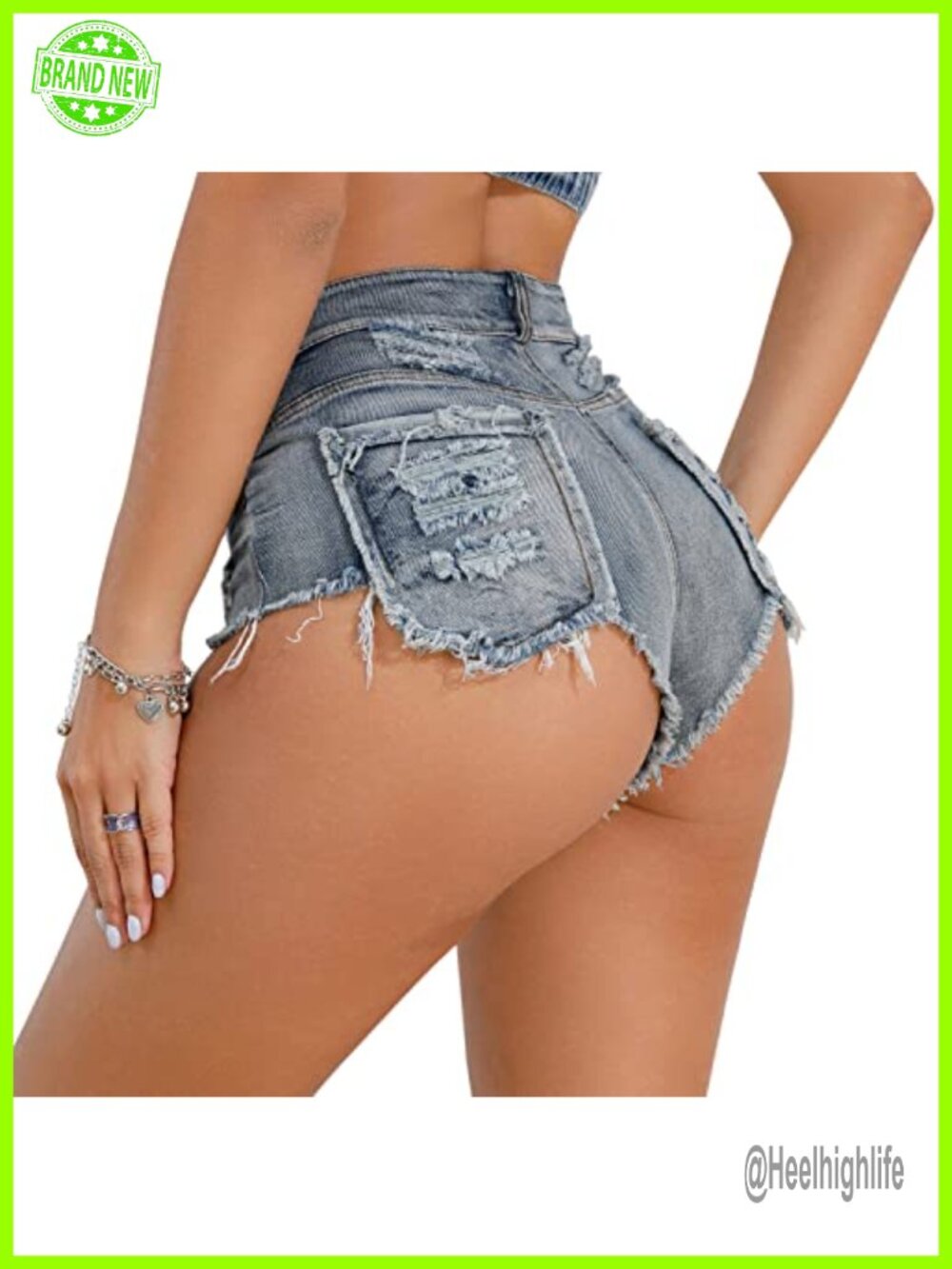 Ripped Frayed Raw Hem Mini Denim Shorts High Rise Stretchy Hot Pants